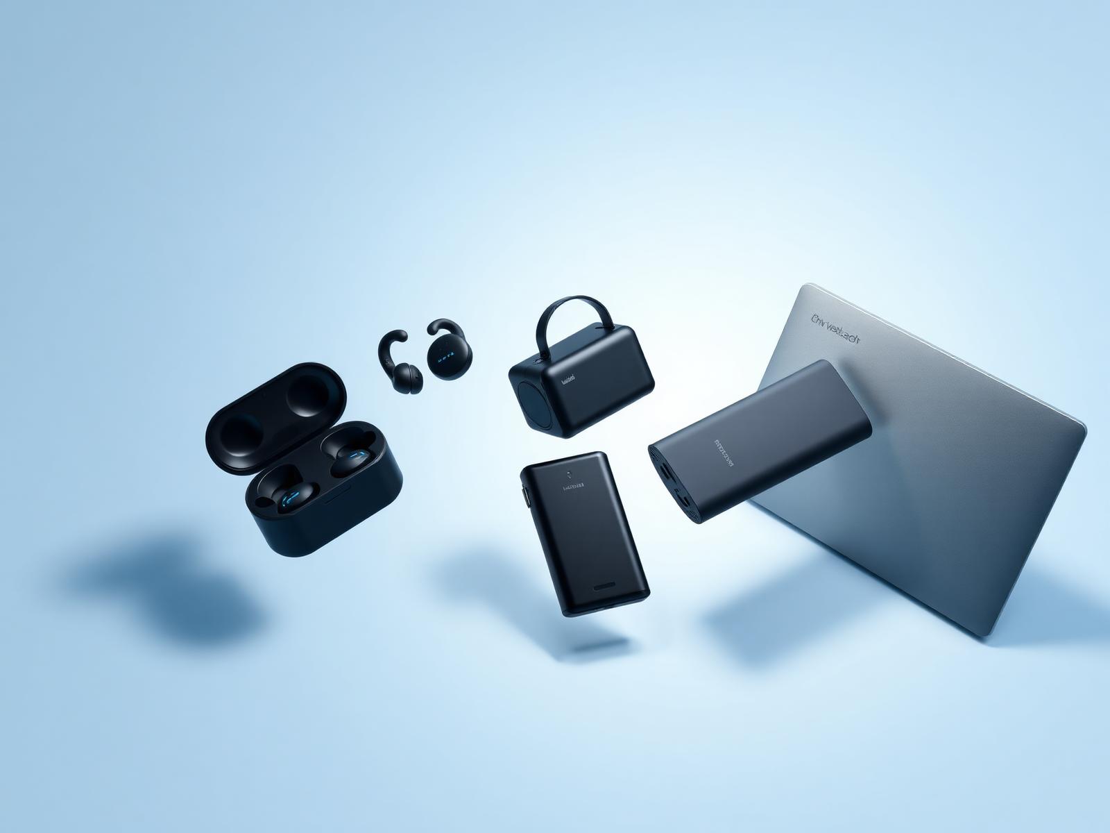 Produtos PrimeTech: smartwatch, fones, mini projetor, power bank e notebook